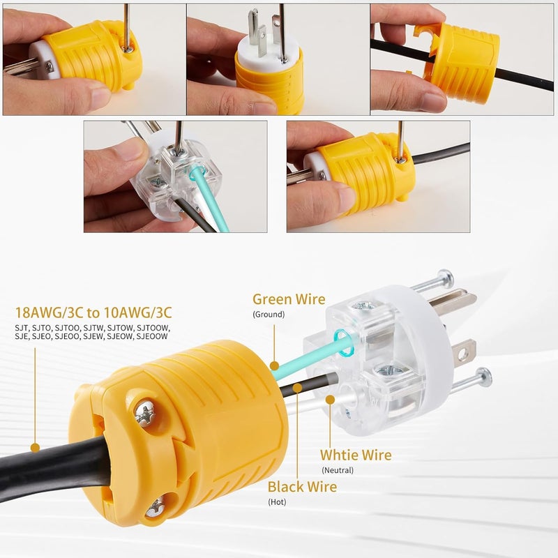 Suplevel 20 Amp 125 Volt Electrical Replacement Female Plugs 10PCS, NEMA 5-20R Extension Cord Female Connector Ends, 2 Pole, 3 Wire Grounding, Industrial Grade, Straight Blade, Heavy Duty, ETL Listed - Image 5